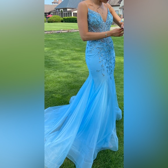 Jovani spaghetti strap Corset,V-neck, sequined beaded mermaid style prom dress. - Picture 2 of 5